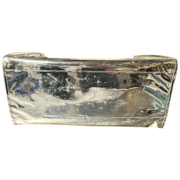 Tory Burch Vinyl Canvas Metallic Shiny Gold Large Tote Bag 16 x 11 x 7" - Picture 4 of 15